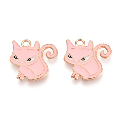 Pink Подвески из эмали и сплава, кошка, золотой свет, розовые, 21x20x1.5 мм, отверстие : 2 мм