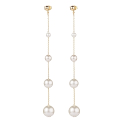 Floral White Shell Pearl Beaded Dangle Stud Earrings, Brass Chain Tassel Long Drop Earrings for Women, Floral White, 95x4~10mm, Pin: 0.7mm
