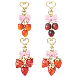 (52) Непрозрачная лаванда 4шт. подвесные украшения из акрила с клубникой и вишней, с поворотными застежками-карабами из сплава, разноцветные, 89~100 мм