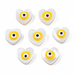 Желтый Естественных пресноводных стеклянные бусы, с эмалью, сердце с сглаза, желтые, 9~10x9.5~11x4 мм, отверстие : 0.8 мм