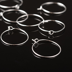 Silver Brass Wine Glass Charm Rings, Hoop Earrings Findings, Silver, 20x0.8mm, 20 Gauge