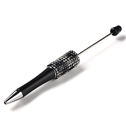 Black Plastic & Iron Beadable Pens, Ball-Point Pen, with Rhinestone, for DIY Personalized Pen with Jewelry Bead, Black, 145x14.5mm