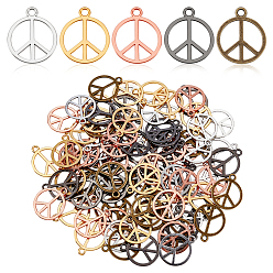 (52) Непрозрачная лаванда 100шт 5 цвета подвески из цинкового сплава, плоские круглые с знаком мира, разноцветные, 25x21x1 мм, отверстие : 2.5 мм, 20 шт / цвет