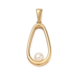 Teardrop 304 подвески из нержавеющей стали, с пластиковой имитационной жемчужиной, слеза, 29x14.5x6 мм, отверстие : 7x3 мм