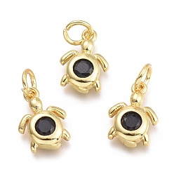 Черный Латунные микро проложить кубического циркония подвески, с целью перехода в кольце, Морская черепаха, реальный 18 k позолоченный, чёрные, 12x8.7x2.5 мм, перемычки: 5x0.8 мм, внутренний диаметр: 3 мм