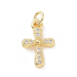 Golden Brass Micro Pave Cubic Zirconia Charms, with Jump Ring, Religion Cross Charm, Golden, 14x9x2mm, Hole: 2.8mm