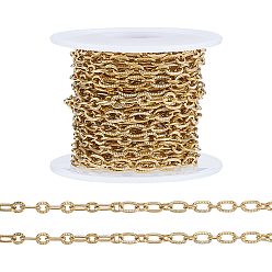 Real 18K Gold Plated 304 Stainless Steel Textured Cable Chains, Unwelded, with Spool, Real 18K Gold Plated, 5~7x4x1mm