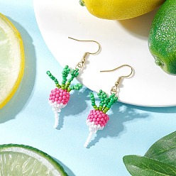 Ярко-Розовый 304 серьги-подвески в форме морковки из стеклянных бусин из нержавеющей стали, золотые, ярко-розовый, 55.5x10.5 мм