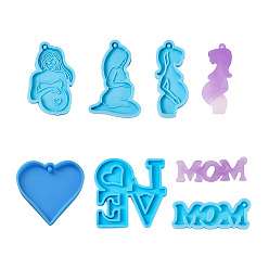 Темно-Голубой 6шт 6 стиль День матери тематика самодельные подвески силиконовые формы, подвесные формы для литья из смолы, для уф-смолы, изготовление ювелирных изделий из эпоксидной смолы, беременная женщина и слово и сердце, глубокое синее небо, 1 шт / стиль