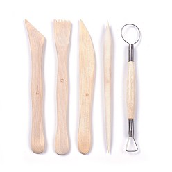 Цвет Древесины Скульптурный глиняный инструмент, глиняный нож, поделки из глины ручной работы, деревесиные, 144~151x2~23 мм, 5 шт / комплект