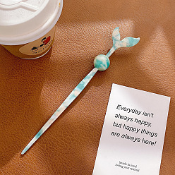 Бирюза Палочки для волос в форме рыбьего хвоста из ацетата целлюлозы, винтажные аксессуары для волос для женщин и девочек, бирюзовые, 190x33x4 мм