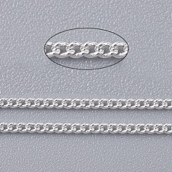 Серебро Латунные витой цепочки, бордюрные цепи, несварные, с катушкой, овальные, без свинца и без кадмия, серебряные, 1.8x1x0.36 мм, около 301.83 футов (92 м) / рулон