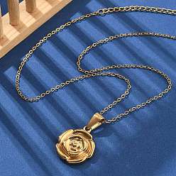 Настоящее золото 18K 304 женские ожерелья с подвесками в виде роз из нержавеющей стали, с кабельным цепи, реальный 18 k позолоченный, 15.87 дюйм (40.3 см)