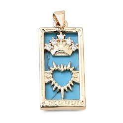 Real 18K Gold Plated Synthetic Turquoise Pendants, Brass Pave Clear Cubic Zirconia Rectangle with Crown and Heart Bezeled Charms, Long-Lasting Plated, Cadmium Free & Lead Free, Rack Plating, Real 18K Gold Plated, 28.5x13.5x3.5mm, Hole: 4.5x3.5mm