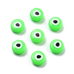 Зеленый Непрозрачные печатные бусы акриловые, плоские круглые с узором глаз, зелёные, 10x5 мм, отверстие : 1.8 мм