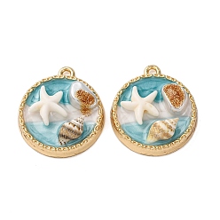 Разноцветный Подвески из эмали и сплава, плоские круглые подвески в форме акриловых морских звезд и керамических раковин, с имитацией АБС-жемчуга и блестящей пудрой, стойки покрытие, золотой свет, красочный, 25x22x7 мм, отверстие : 1.8 мм