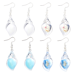 (52) Непрозрачная лаванда 4 пары 4 стили серьги-подвески из прозрачной светящейся смолы и акрила в форме раковины, с 304 фурнитурой из нержавеющей стали, разноцветные, 58 мм, 1 пара / стиль