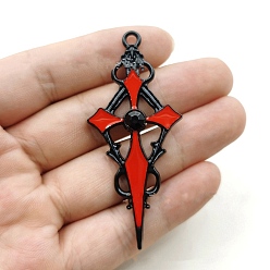 Красный Готические крестики из цинкового сплава на Хэллоуин, с эмалью и стразами, чёрные, красные, 70x31 мм