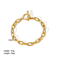 Настоящее золото 18K Европейский стиль 304 Браслет из нержавеющей стали с цепочками для женщин, реальный 18 k позолоченный, 7-1/2 дюйм (19 см)