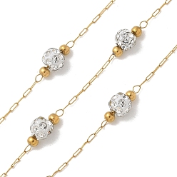 Белый Ионное покрытие (ip) 304 звенья цепи из нержавеющей стали, пайки, со стеклом и шпулей, реальный 18 k позолоченный, белые, 2.5x0.5x0.1 мм, около 32.81 футов (10 м) / рулон