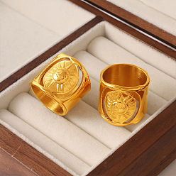 Golden 304 Stainless Steel Finger Rings, Oval with Sun, Golden, US Size 8(18.1mm)