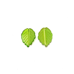 Lime Green Glass Pendants, Leaf Charms, Lime Green, 24x17.5x4.5mm, Hole: 1.2mm