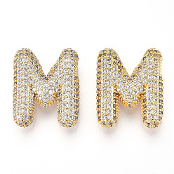 Letter M Латунные микро проложить кубического циркония подвески, без кадмия, без никеля и без свинца, алфавит, Буква М, 25.5x25.5x7 мм, отверстие : 4x2.2 мм