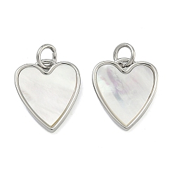 Платина Подвески из натуральных ракушек, латунные шармы в форме сердца, без кадмия и без свинца, стойки покрытие, долговечный, цвет морской раковины, платина, 15.5x13.5x2.5 мм, Перейти кольцо: 5x0.8 мм, внутренний диаметр: 3.4 мм