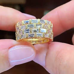 Золотой Кольца из латуни с микропаве, прозрачные кольца с кубическим цирконием, прямоугольные, золотые, размер США 10 (19.8 мм)