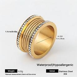 Oro 304 anillos de dedo de ancho de banda de diamante de imitación de acero inoxidable, dorado, 11 mm, tamaño de EE. UU. 8 (18.1 mm)