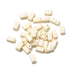 Желтая Старая Ткань  2 Отверстие для выпечки краски стеклянные бусины, прямоугольные, старое кружево, 5x2.5x2 мм, отверстие : 0.8 мм