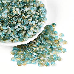 Бирюза Стеклянные бусины, имитация шарики глаза кота, рондель, два тона, бирюзовые, 6x3~3.5 мм, отверстие : 0.9~1 мм, Около 2720 шт / фунт