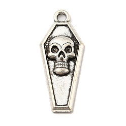 Skull Tibetan Style Alloy Pendants Rhinestone Settings, Tombstone Shape Charms, Skull, 26x11x2mm, Hole: 2mm, Fit for 1mm Rhinestone
