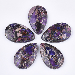 Темная Орхидея Синтетическая золотая линия регалит / имперская яшма / подвески из яшмы с морскими осадками, окрашенные, слеза, темные орхидеи, 48x30~30.5x7 мм, отверстие : 1.4 мм