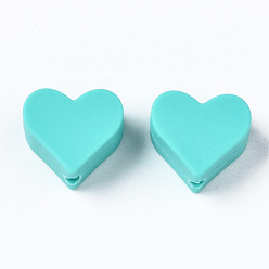 Turquoise Food Grade Eco-Friendly Silicone Beads, Chewing Beads For Teethers, DIY Nursing Necklaces Making, Heart, Turquoise, 13x14x8mm, Hole: 2mm