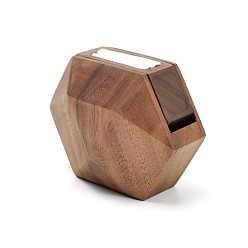 Camel Rotatable Wood Rings Storage Boxes, Hexagon, Camel, 4x5.2x6.8cm