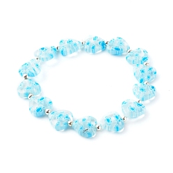 Голубой Браслеты из стекла ручной работы миллефиори в технике лэмпворк, с бисером железа Spacer, сердце, голубой, внутренний диаметр: 2-3/8 дюйм (6 см)