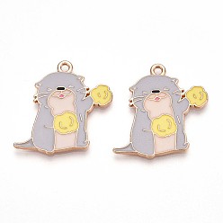 Светлый Стально-синий Подвески из эмали и сплава, без свинца и без кадмия, амулеты выдры, золотые, светло-стальной синий, 26x25x1.2 мм, отверстие : 1.6 мм