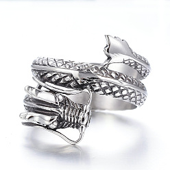 Antique Silver 316 Surgical Stainless Steel Wide Band Rings, Dragon, Antique Silver, 21mm