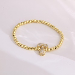 Letter T Женские браслеты из латуни с микропаве из прозрачных кубических цирконий, буквы, золотые, Письмо T, 6.69 дюйм (17 см)