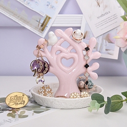 Misty Rose Heart Tree Ceramics Jewelry Plate, Storage Tray for Rings, Necklaces, Earring, Misty Rose, 140x135mm