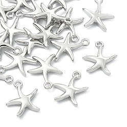 Real Platinum Plated SHEGRACE Brass Starfish Charms, Cadmium Free & Nickel Free & Lead Free, Real Platinum Plated, 12x11x2mm, Hole: 1.2mm