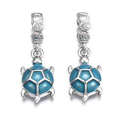 Кадет Синий Подвеска из эмалированного сплава с покрытием из сплава в европейском стиле, Подвески с большими отверстиями, без кадмия, без никеля и без свинца, платина, черепаха, кадетский синий, 30 мм, отверстие : 5 мм, Черепаха: 19x11x5 мм