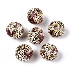 Седло Коричневый Набивные шима деревянные бусины, леопардовым принтом, бусины с большим отверстием, круглые, седло коричневый, 15.5~16.5 мм, отверстие : 3.5~4.5 мм