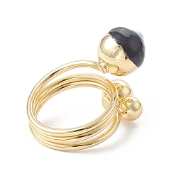 Black Enamel Round with Evil Eye Finger Rings, Real 18K Gold Plated Brass Wrap Style Ring for Women, Black, 5.5~19.5mm, Inner Diameter: 18mm