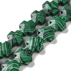 Malachite Perles synthétiques malachite brins, facette, croix, 12~13x12~12.5x5~6mm, Trou: 1.4mm, Environ 17 pcs/chapelet, 8.27 pouce (21 cm)