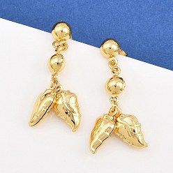 Золотой 304 из нержавеющей стали болтаться серьги, лист, золотые, 37.5x11.5 мм