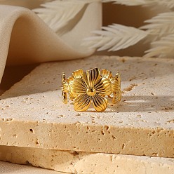 Цветок 304 открытые манжеты из нержавеющей стали для женщин, реальный 18 k позолоченный, цветок, 15 мм