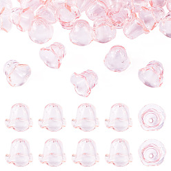 Pink 30Pcs Acrylic Bead Caps for Wind Chimes Making, Multi-Petal Flower, Pink, 21~24.5x13mm, Hole: 2mm