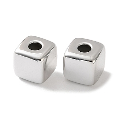 Platinum Plating Opaque Acrylic European Beads, Large Hole Beads, Cube, Platinum, 9.5x9.5x9.5mm, Hole: 4mm